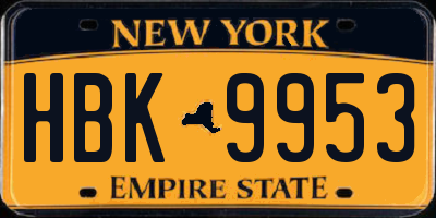 NY license plate HBK9953