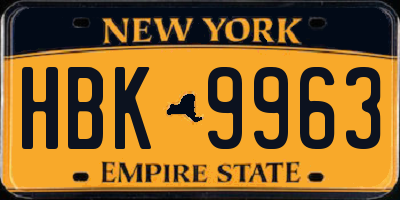 NY license plate HBK9963