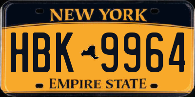 NY license plate HBK9964