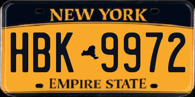 NY license plate HBK9972