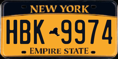 NY license plate HBK9974