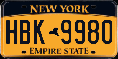 NY license plate HBK9980