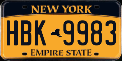 NY license plate HBK9983