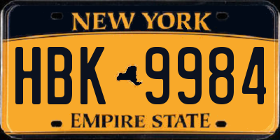 NY license plate HBK9984