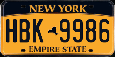 NY license plate HBK9986