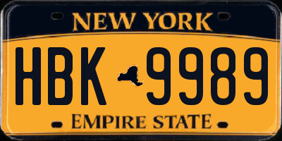 NY license plate HBK9989
