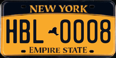 NY license plate HBL0008