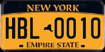 NY license plate HBL0010