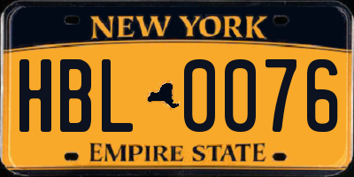 NY license plate HBL0076