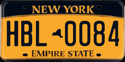 NY license plate HBL0084