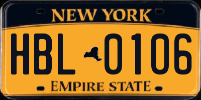 NY license plate HBL0106