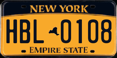 NY license plate HBL0108