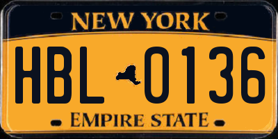 NY license plate HBL0136
