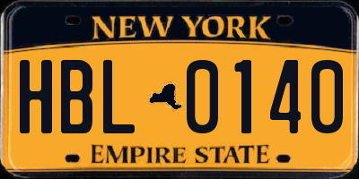 NY license plate HBL0140