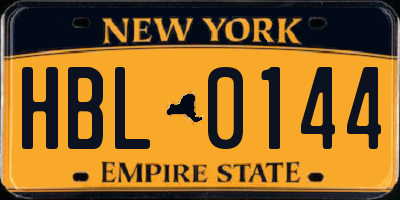 NY license plate HBL0144