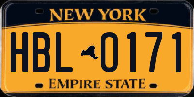 NY license plate HBL0171