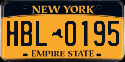 NY license plate HBL0195
