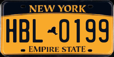 NY license plate HBL0199