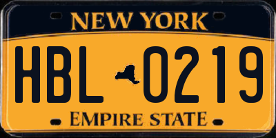 NY license plate HBL0219