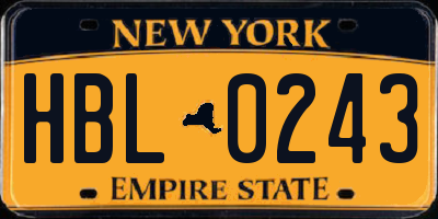 NY license plate HBL0243