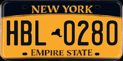 NY license plate HBL0280