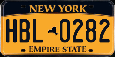 NY license plate HBL0282