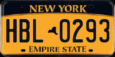 NY license plate HBL0293