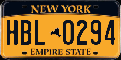 NY license plate HBL0294