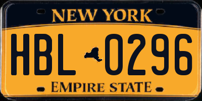 NY license plate HBL0296