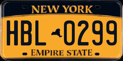 NY license plate HBL0299