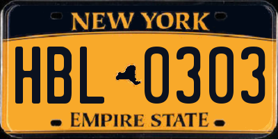 NY license plate HBL0303
