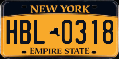 NY license plate HBL0318