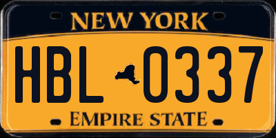 NY license plate HBL0337