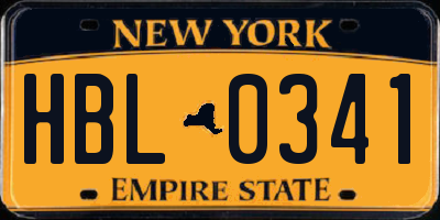 NY license plate HBL0341