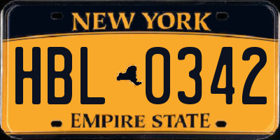 NY license plate HBL0342