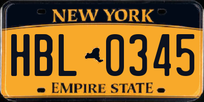 NY license plate HBL0345