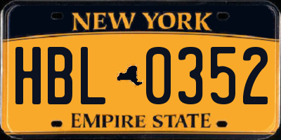 NY license plate HBL0352