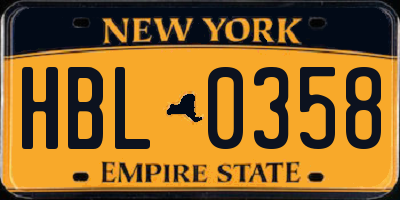 NY license plate HBL0358