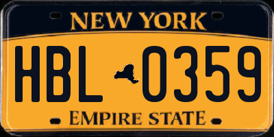 NY license plate HBL0359