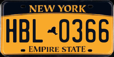 NY license plate HBL0366