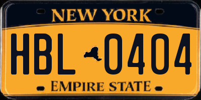 NY license plate HBL0404