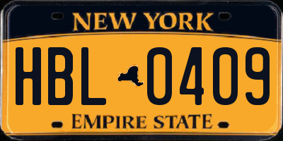NY license plate HBL0409