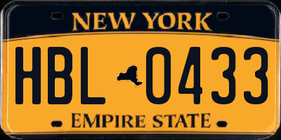 NY license plate HBL0433