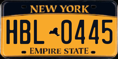 NY license plate HBL0445