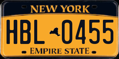 NY license plate HBL0455