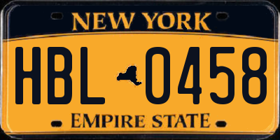 NY license plate HBL0458