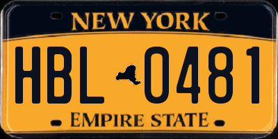 NY license plate HBL0481