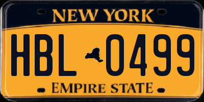 NY license plate HBL0499