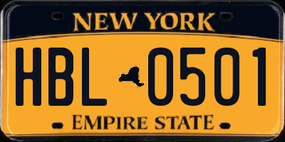 NY license plate HBL0501
