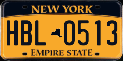 NY license plate HBL0513